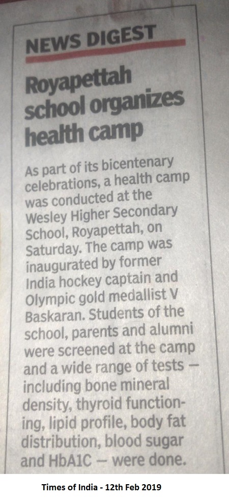 Wesley Health Camp held on 9th February 2019